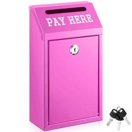 Yaocom Safe Cash Box Money Collection Metal Donation Box with Lock Wall Mount Pre Drilled Mailbox Delivery Ballot for Home Office Outdoor Self Serve Stand(Rose Red,10.2 x 5.7 x 2.8 Inch)