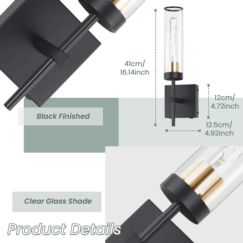 Wall Sconces,Battery Operated Wall Sconce 10400mAh Black and Gold Fast