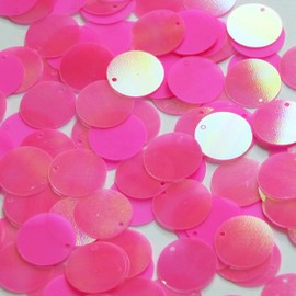 18mm Sequins Top Hole Bright Pink Rainbow Iris Fluorescent Matte Opaque Back Reversible. Couture Pai