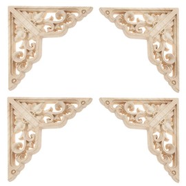 Gativs Wooden Ornaments for Furniture, Pack of 4, Wooden Sculpture Applique, Carved Corner Wood Ornament, Wood Carving, Onlay Applique, Furniture, Wood Ornaments, Appliques, Corner Onlay Wood, 25 x 25