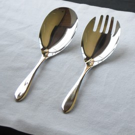 Nagao Tsubamesanjo Serving Spoon Serving Fork Set, 18-8 Stainless Steel, Made in Japan