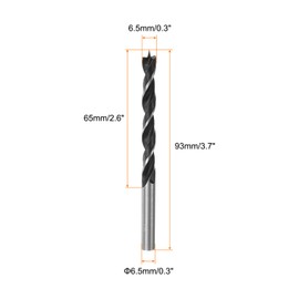 sourcing map 2pcs Brad Point Drill Bits 6.5mm(16/64") Dia Straight Steel Round Shank Drill Metric Brad Point 2.6" Drilling Depth Spiral Twist Drill Bits for Carpenter Woodworking Plastic Rubber
