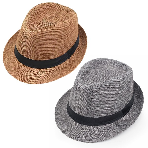 2Pack Classic Unisex Panama Fedora Hat, Short Brim, Summer Beach