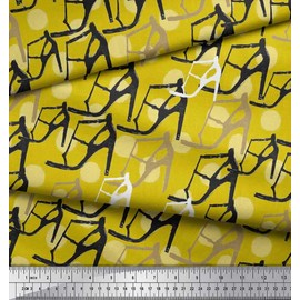 Soimoi Yellow Heavy Canvas Fabric Dot & High Heels Women Printed Craft Fabric by the metre 58 Inch Wide
