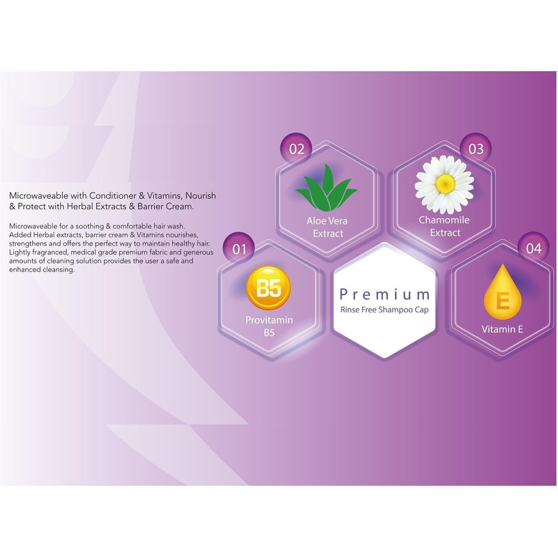 3 pk - Premium Rinse Free Shampoo Cap - Microwaveable