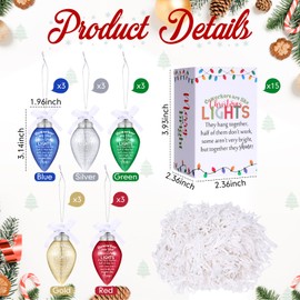 AceOrbit 15 Set Coworkers Christmas Gifts Bulk Light Bulb Ornaments Hanging Glitter Plastic Lightbulbs with Box Coworkers Are Like Christmas Lights Appreciation Gifts for Employee Xmas Tree Decoration