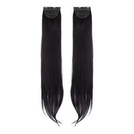 Stasia Street 24-Inch 2pcs Set Straight Clip-In Korean Synthetic Breatheable Hair Extensions for Women Natural Look Instant Volume & Length – Jet Black