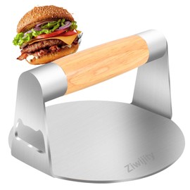 Stainless Steel Burger Press 5.5 Inch - Burger Smasher Non-Stick Grill Smasher for BBQ, Flat Top Griddle Grill Cooking with Anti-Scald Wooden Handle & Bottle Opener