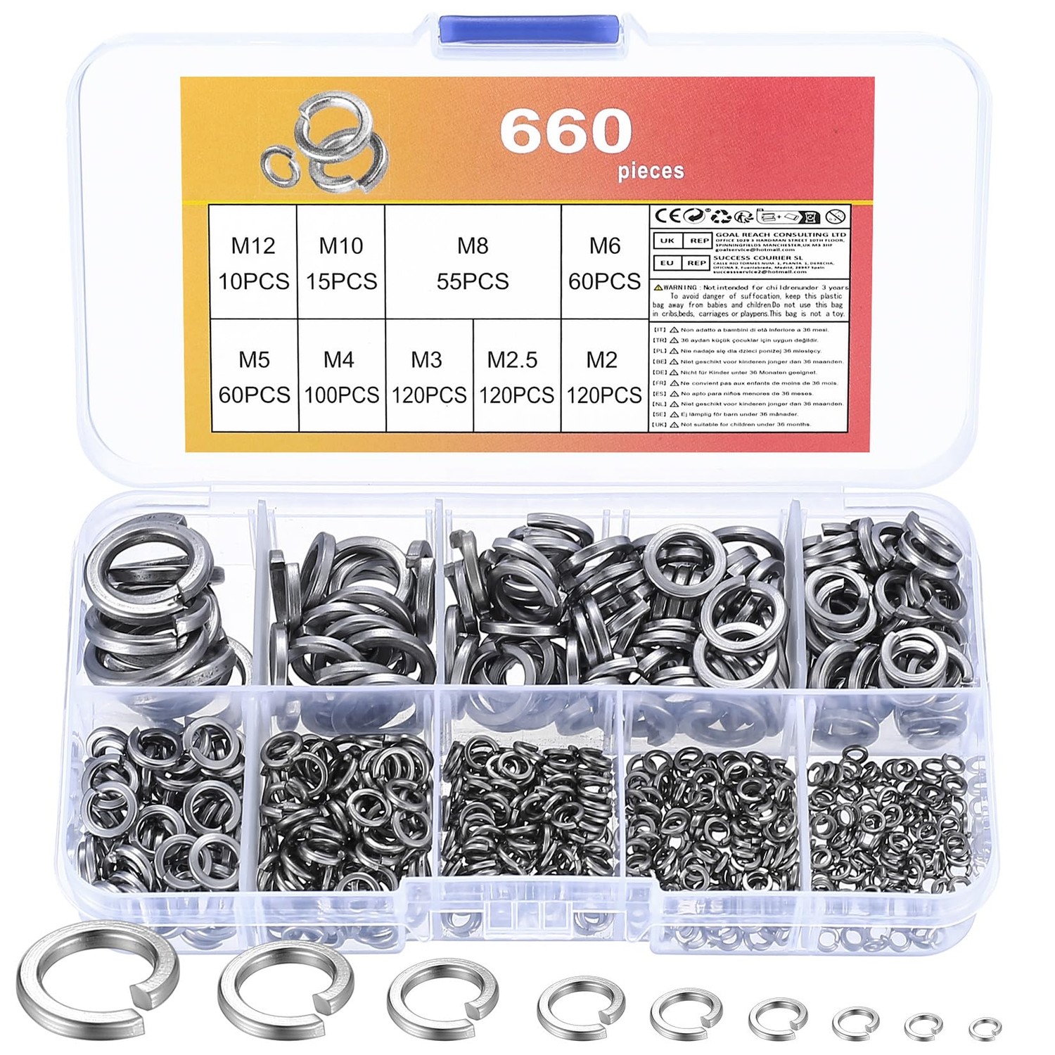 660 Pcs Spring Lock Washers, Split Lock Spring Washer Assortment Kit ...