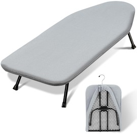 SheeChung Small Ironing Board 12"X32",Mini Ironing Board with Removable Cover and Pad,Portable Folding Non-Slip Feet Tabletop Board for School Apartment Laundry Rooms,Compact Space-Saving,Silver Grey