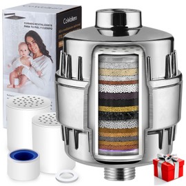 Shower Water Filter,20 Stage Bathroom Shower Filter System - Universal Showerhead Filters Removes Chlorine & Impurities - Water Purifier Filter for Hard Water & Hair (Silver)