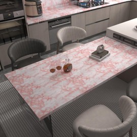 BAYYA Marble Paper Granite Pink/White Roll Peel and Stick Wallpaper for Table Kitchen Countertop Cabinet Shelf Drawer Self Adhesive Vinyl Counter Top Covers Removable Waterproof Decorative Paper
