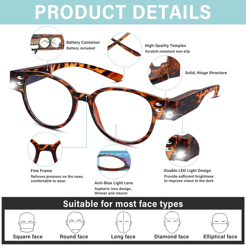 2 Pack Magnifying Glasses with Light Reading Glasses with Lights