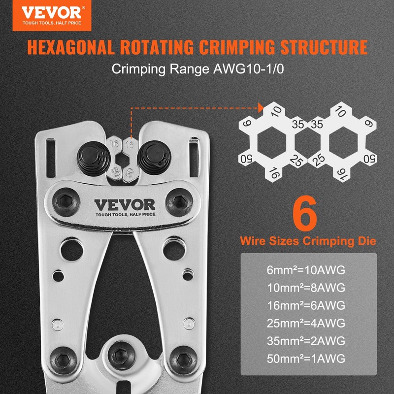 VEVOR Battery Cable Lug Crimping Tool, 10-1/0AWG with Cable Cutter