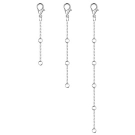 3 pieces stainless steel chain extension, silver, for necklace, bracelet, jewellery extension chain, jeweller accessories, women and men, easy to assemble