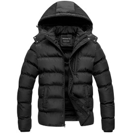 CREATMO US Men's Washed Cotton Hooded Military Jacket Regular and Big Tall Sizes Quilt Traditional Coat Insulated Parka Ultra Loft Water-Resistant Puffer Black L