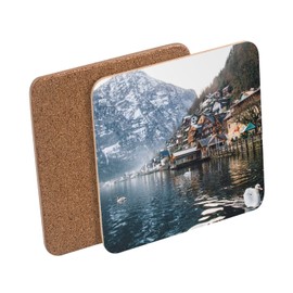 Cork Coaster - City at the Foot of the Glacier in Salzkammergut Austria - 1 Piece (95 x 95 mm)