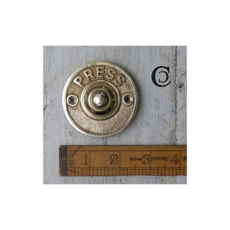Vintage Door Bell Push Button 'Press' Round Aged Brass 60mm
