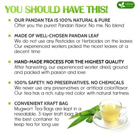 FreshDrinkUS, Premium 30 Pandan Leaf Tea Bags, 100% Natural & Pure from Pandan Leaves. Loose Leaf Pandan Herbal Tea. Made with Natural Material Tea Bags. No Sugar, No Caffeine, No Gluten, Vegan. (30 Tea bags)