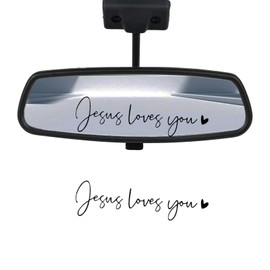 2pcs Jesus Loves You Rear View Mirror Sticker, Positive Affirmation Car Decals Vanity Mirror Stickers Water Bottle Stickers Rearview Mirror Sticker for Laptop Car Water Bottle (Black)