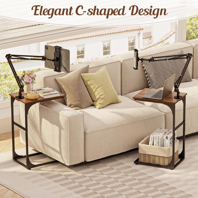 Floor Kindle Phone Tablet Stand with End Table for Overhead