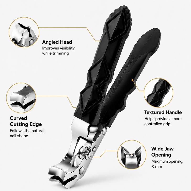 Angled Wide-Jaw Toenail Clipper for Thick Nails – Stainless Steel