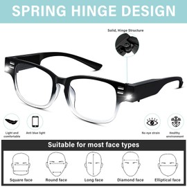 Magnifying Glasses with Light Reading Glasses Bright LED Readers with Lights Built in Glasses with Lights and Magnifier for Men Women Eyeglasses Lighted Magnifier Nighttime LED Reading Glasses+350