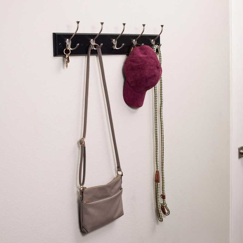BIRDROCK HOME Tri Hook Coat Rack - 5 Hooks -