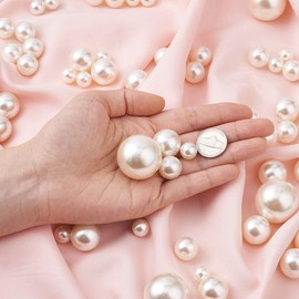 Beadthoven 140pcs Satin Luster Round Pearl Beads 4 Size Acrylic Faux Pearls Undrilled/No Hole for Vase Filler Table Scatter Wedding Decor