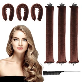 ZOCONE 3 Stück über Nacht Locken Ohne Hitze für Lange Haare, Heatless Curls band Lockenwickler Über Nacht mit Haken, mit 1 spitzer Schwanzkamm, DIY Frisurenset Für Langes Mittleres Haa (braun)