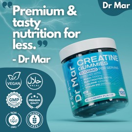 Dr Mar 120 Premium 5000mg Creatine Monohydrate Gummies + 1000mg BCAAs + 200mg Electrolytes + 1000mg L-Taurine + 200mcg Vitamin B12 (120 Gummies - 30 Day Supply)