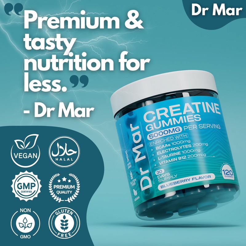 Dr Mar 120 Premium 5000mg Creatine Monohydrate Gummies + 1000mg