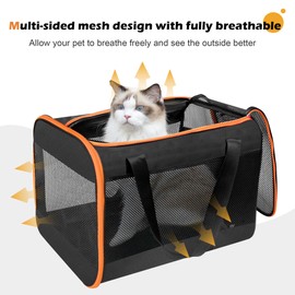 HiCaptain Black Cat Carrier Bag, Lightweight Soft Cat Carrier with Top Mesh Window, Breathable Pet Carrier for Medium Cats and Small Dogs Puppies up to 15 lb - Black