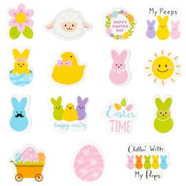 Haooryx 300pcs Cartoon Easter Foam Sticker, Candy Color Summer Theme Buuny Peeps Chicks Egg Shaped Self-Adhesive EVA Foam Sticker Cute Puffy Sticker for Spring Summer Theme Party Supplies