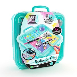 Canal Toys - Art Lab ART 012 Watercolour Case with 12 Watercolour Paints and Art Supplies Kit for Children, 1 Set, Multi-Coloured