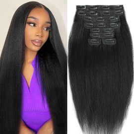 Yaki Straight Clip ins for Black Women 8Pcs 100g Full Head unprocessed Brazilian Remy Human Hair Extensions 22 Inch Seamless Clip ins Human Hair with 20Clips Double Weft Natural Black