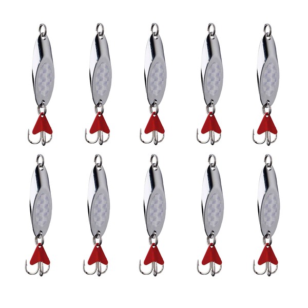 Metal Fishing Jigging Spoon Lure Casting Blade SpinnerBaits 10Pcs Treble Hooks Tackle for Salmon Bass 0.17oz-1.41oz