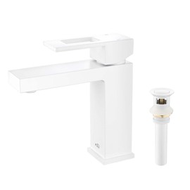 KIBI KBF1002 Solid Brass Single Handle Bathroom Sink Faucet with Pop-Up Drain, High Arc Cubic Spout Lavatory Faucet in Matte White | Corrosion-Resistant, Modern Design, Easy to Install