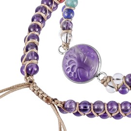 KYEYGWO 7 Chakras Crystal Amethyst Stone Beads Bracelet for Women and Men, Tree of Life Charms Adjustable Bangle for Prayer Balancing Yoga Meditation