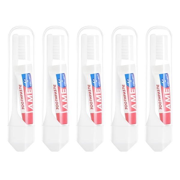 5 Stück Reisezahnbürste mit Zahnpasta, Mini Reise Zahnbürste Klappbare Reisezahnbürste,