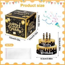 Partideal Birthday Money Gifts, Happy Birthday Gift Box, DIY Gift Packaging, Surprise Box, Puzzle Box, Money Box for Money Gifts, Mystery Box for Friends, Family, Children (Black?Gold)