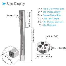 CoCud Tap and Die Set M10 x 1.5 Thread Left Hand Metric High Speed Steel Machine Screw Tap and Round Die Tool Kit Application: For Thread Tapping Fixing 1 Set