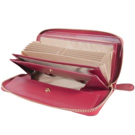 Dom Teporna Women's Wallet, Receipts and Coins Automatically Sorting, Garcon, Coin Through, Large Capacity, Chabara Card Case, Genuine Leather, Italian Leather, Round Zipper, Long Wallet,