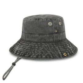 CHOK.LIDS Classic Cotton Style Wide Brim Bucket Hat with Adjustable String Trendy Unisex Lightweight Outdoor Travel Headwear (Charcoal)
