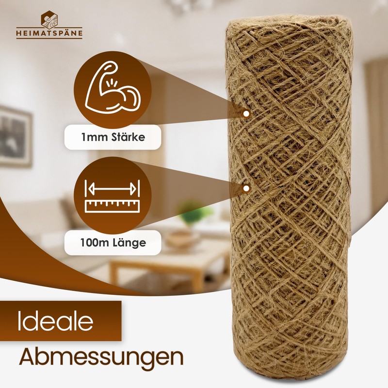 Heimatspäne Jute Twine 100 m - Tear-Resistant Natural Yarn for