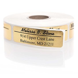 Modern Classic Rolled Return Address Labels with Elegant Plastic Dispenser - Gold Foil