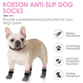 KOESON Dog Socks, Dog Grippy Socks for Senior Dogs and Large Dogs, Anti Slip Dog Socks to Prevent Licking Paws, 3 Pairs Indoor Dog Traction Socks, Pink L