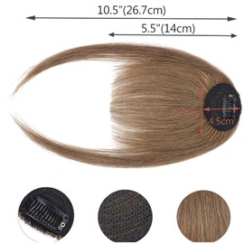 SEGO Fringe Hairpiece Real Hair Clip in Bangs, One Piece Extensions, Fringe Extension, 100% Human Hair, Natural, Light Brown #6, 5.5 Inches (14 cm), 9 g