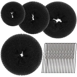 4 Pcs Ring Style Donut Bun Shaper with 20 Hair Pins,Hair Bun Shaper Set,Hair Donut Bun Maker Set,Hair Bun Donut for Girls Kids Women DIY Chignon Hair Styles Dancer Ballerina (Black)