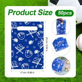 50pcs Baseball Gift Bags, Baseball Goodie Bags with Handle Plastic Baseball Party Favor Bags Sport Theme Candy Snack Bags Baseball Birthday Party Supplies for Kids